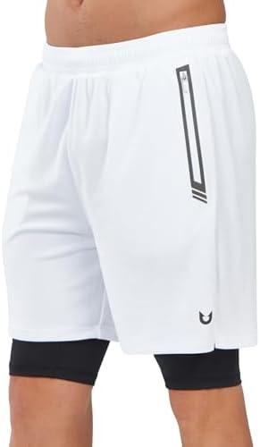 NORTHYARD Men's 2 in 1 Running Shorts Workout Gym Athletic Shorts with Liner Active Training Shorts with Zipper Pockets Size L