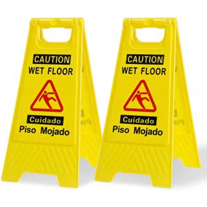 CERLMLAND Caution Wet Floor Sign, Foldable Sturdy Bilingual Double-Sided Safety Warning Signs for Commercial Use, Pool (2-Pack Yellow)