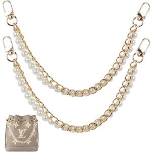 2Pcs Gold Pearl Purse Chain Extender, Elegant Metal Handbag Strap Replacement, Short Handle DIY Accessories for Shoulder Crossbody Bags - Light Gold