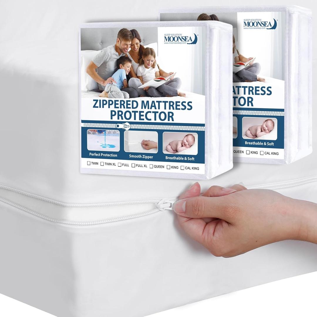 Twin Mattress Protector Waterproof 2 Pack Zippered for Kids, 6-Side Waterproof Twin Size Mattress Encasement, Box Spring Cover