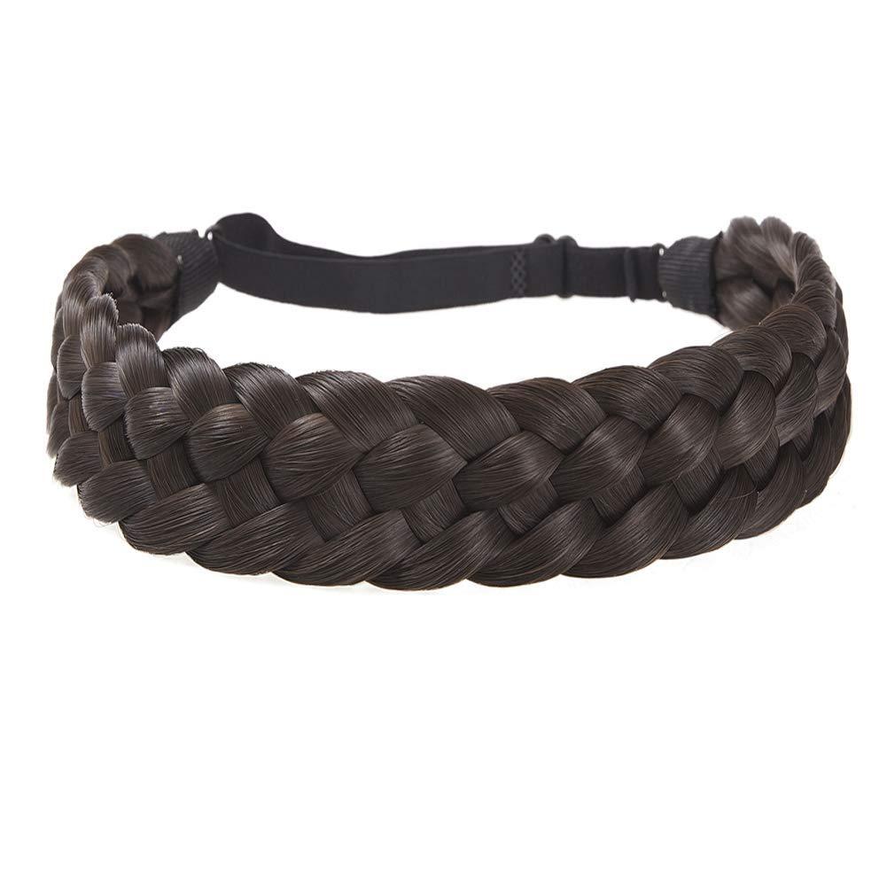TOECWEGR 5 Strands Synthetic Hair Braided Headband Hairpiece Classic Chunky Wide Plaited Braids ElasticMulti Color Headband Ladies Beauty Hair Accessories (6A4)