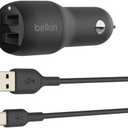 Belkin 24 Watt Dual USB Car Charger - 2 12W USB A Ports with USB-C Cable for Fast Charging Apple iPhone 14, 14 Pro, 14 Pro Max, iPhone 13, Samsung Galaxy, AirPods & More - USB-C Charger