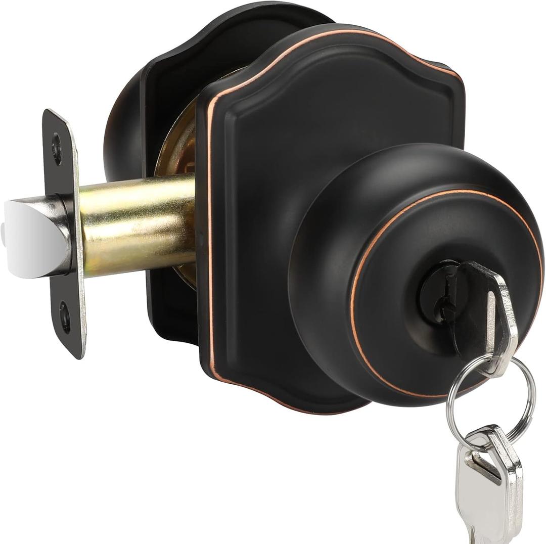 goldenwarm Keyed-Alike Exterior Door Knob with Lock and Key, Oil Rubbed Bronze Front Door Knob, Secure Outdoor Door knobs Entry Door 1 Pack