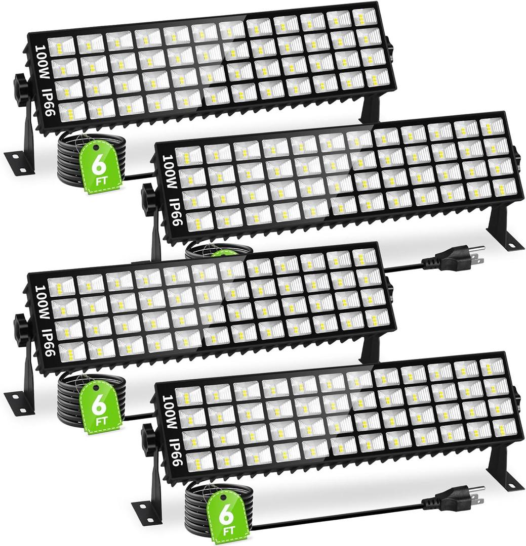 4 Pack LED Shop Lights, 100W 11000LM Plug in Garage Light with 6FT Power Cord, IP66 Waterproof Work Bench Shop Lights for Garage, Workshop, Warehouse, Outdoor, Yard, Garden (4pcs)