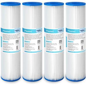 Membrane Solutions 20 Micron Pleated Polyester Sediment Water Filter 10"x2.5" Replacement Cartridge Universal Whole House Pre-Filter Compatible with W50PE, WFPFC3002, SPC-25-1050, FM-50-975 - 4 Pack