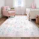 Lahome Flavie Nursery Rug 5x7, Soft Washable Floral Dorm Rug, Non Slip Low Pile Carpet for Bedroom, Kids Room, Nursery, Dorm Room and Classroom Decor, Beige
