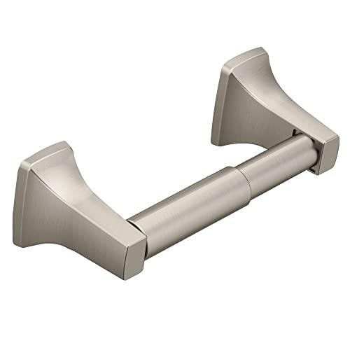 Moen Contemporary Brushed Nickel Toilet Paper Holder, Modern Wall Mounted Toilet Roll Holder, P5050BN