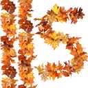 DearHouse 6 Pack Fall Garland Maple Leaf Clearance, 5.9Ft/Piece Hanging Vine Artificial Autumn Garland Thanksgiving Decor for Home Wedding Fireplace Party Christmas (Orange)