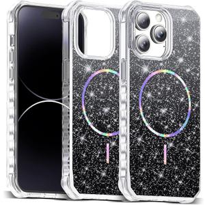 Compatible with iPhone 14 Pro Max Case Magnetic Glitter iPhone 14 Pro Max Phone Case 6.7" with Curly Wavy Frame Design [Bling & Cute][Compatible with Mag-Safe],Black