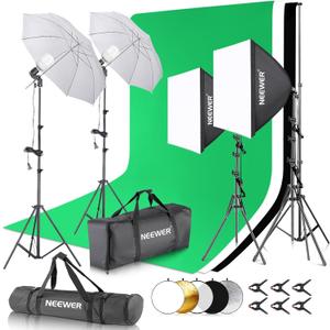 NEEWER Photography Lighting Kit with Backdrops,8.5x10ft Backdrop Stands,5700K 800W Equivalent 24W LED Umbrella Softbox Continuous Lighting,60cm Light Reflector, Photo Studio Equipment for Video Shoot