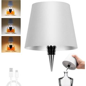 Wireless Bottle Lamp,Metal WineBottle Light with 3 Color Light Dimming, Waterproof Bottle Touch Lamp Head for Room, Bar, Restaurants, Party, Decor & Gifts (White)