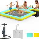 Inflatable Dock Floating Platform, 8FT x 6FT Inflatable Water Hammock w/Ladder, Thickened Dog Pool Ramp, Non-Slip Water Ramp Mat Floating Pool Float Island Raft Lounger for Lakes, Beach, Pools
