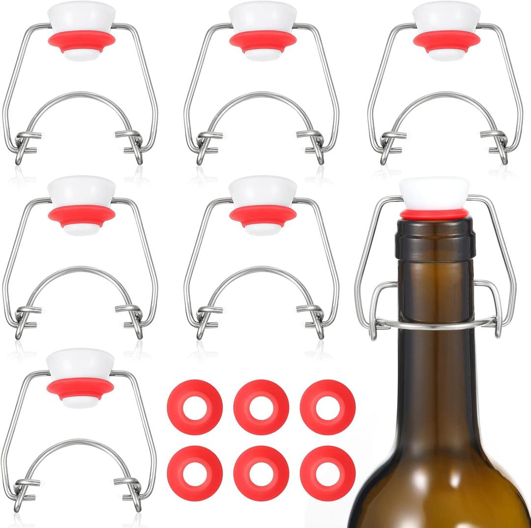 6 Pcs Flip Top Bottle Replacement Caps with 6 Sealing Silicone Gasket Flip Top Stopper for Glass Bottles Swing Lids Fit 8/17.5/26/35oz Bear Bottles