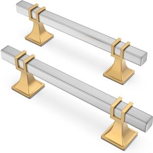 30 Pack 3-3/4 Inch Cabinet Pulls Brushed Nickel and Gold Cabinet Handles, Silver and Gold Dresser Drawer Pulls Brushed Nickel Kitchen Hardware