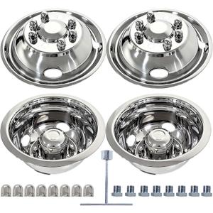 16 Wheel Simulators, 16“ 8-Lug Polished Stainless Steel RV Hub Caps, Bolts-On Wheel Covers Compatible with Ford 2008-2025 E-350/E450 Dual Rear Wheel, 16" For E350 E450 2008-2026