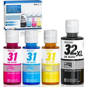 31 32XL Ink Bottle Set Refill for HP Smart Tank 7600 7602 7300 7301 7001, 5000 5101 5102, 6000 6001 651 551 Printer. Black CMY