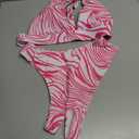 One-Shoulder Cutout Bikini Swimsuit with Fluid Pattern, Size Medium