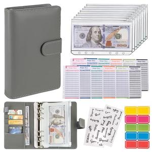 NICOOTHBudget Binder Cash Envelopes A6 Money Saving Binder with Zipper envelopes (Full Grey)