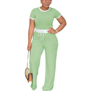 HTD Womens 2 Piece Outfits Casual Sweatsuits Set Short Sleeve Matching Sets Tracksuit (Large, Green)