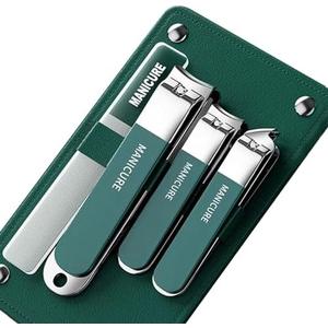 Pack of 3 KACE FISH Nail Clippers Set 5PCS Ladies Stainless Steel Manicure Kit,Fingernails & Toenails Clippers (Green)