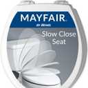 Mayfair Cassel Slow Close Toilet Seat, Easy Clean, Non Slip Premium Wood Seat, Easy Install, Made in USA, Round, White