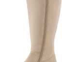 Shoe'N Tale Wide Calf Knee High Boots for Women Flat Low Heel Width Stretchy Round Toe with Side Zipper Fall and Winter Fashion Comfortable (Beige)