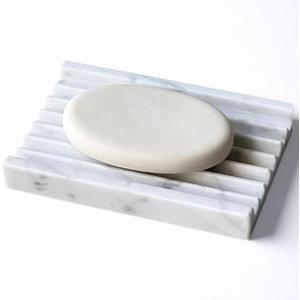 Marble Soap Dish - Soap Dish for Shower, Shower Bar Soap Holder, Stone Soap Container for Marble Bathroom Accessories, Decorative Dish with Drainage (Calacatta White, Rectangular)