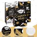 Teling 28 Set 2026 Graduation Gift Paper Bags with Stickers Congrats Grad Goodie Bag Thank You Candy Bags for Graduation Party Favor Decorations Supplies(Black and Gold)