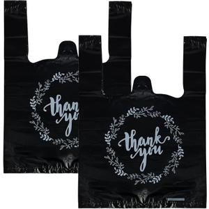 TOSPARTY 100PCS Black Thank You T-Shirt Bags Plastic Bulk Shopping Restaurant Bags 8.7 x 4.1 x 11.6
