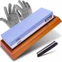 Knife Sharpeners Wetstone Kit with Cut Resistant Gloves (Pair), 1000/6000 Grit Waterstone with Angle Guide Non Slip Rubber Base Holder, Sharpening Stone for Kitchen and Hunting