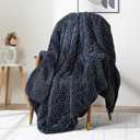 Wemore Fleece Weighted Blanket for Adults (60" x 80" 15lbs, Grey-Blue), Dual Sided Cozy Soft Sherpa Heavy Blanket, 3D Imitation Turtle Shell Warm Jacquard Flannel Weighted Blankets for Couch and Bed