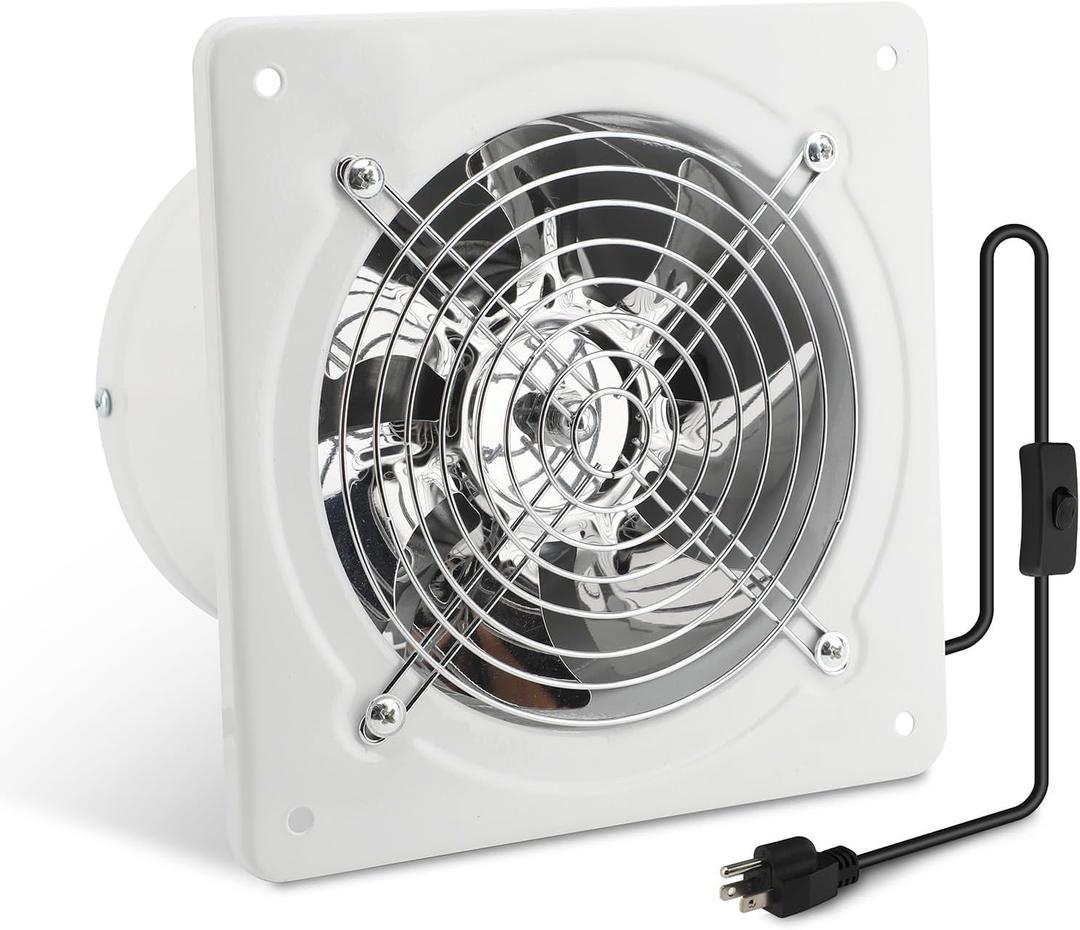 6 Inch Exhaust Fan, Kitchen Exhaust Fan With Switch 60Hz 7 Blades Iron, 350 CFM Window Exhaust Fan, Small Wall Mounted Ventilation Fan for Attic, Greenhouse, Bathroom, Basement(White, 40W)