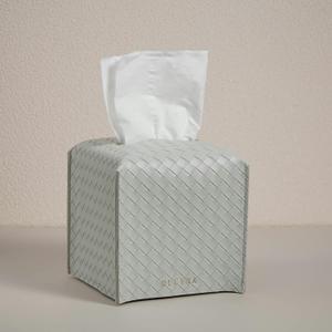 OLETHA Square Tissue Box Cover  Aesthetic Desk Decor for Room, Home & Office  Tissues Cube Boxes Holder  Woven Textured, Grey