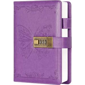 Billtigif Diary with Lock, Journal for Women Girls, Vintage Refillable Secret Journal, Locking Notebook Gift for Girls with Combination Lock, 5.3'' x 7.8'' (Purple)