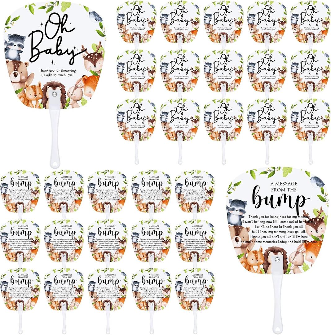 50 Pcs Forest Baby Shower Favors for Guests Fans Party Supplies Hand Plastic Handheld Fans Baby Shower Party Decor for Toddler Gender Reveal Gifts(Multicolored)