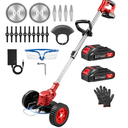 Saker 24V Cordless Weed Wacker, Electric Grass Trimmer Weed Eater with 2 Batteries, 3-in-1 Lightweight Brush Cutter/Lawn Mower/Edger with Wheels & 3 Types of Blades for Lawn, Garden & Yard Care(Red)