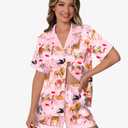 Ekouaer Womens Silk Satin Pajamas Set Animals Print Pjs Button Down Short Sleeve Lounge Set 2 Piece Sleepwear (Small, Black Leopard)