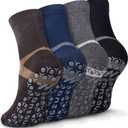 Muezna Men's Non-Slip Yoga Socks, Anti-Skid Pilates, Barre, Bikram Fitness Hospital Slipper Socks with Grips (12-14, Ankle Style Black+coffee+navy+grey - 4 Pairs)