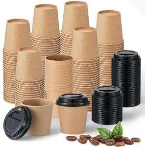 100 Sets 4 oz Disposable Espresso Cup with Lids Mini Coffee Paper Shots Cups for a Double Shot, Espresso, Tea, Hot Chocolate and Cold Beverages for Travel Office