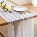 Pearl Gauze Table Runner 120 Inch 10FT Spring Summer Tulle Table Runner Sheer Dining Wedding Birthday Party Baby Shower Centerpiece Table Decor White 3PCS