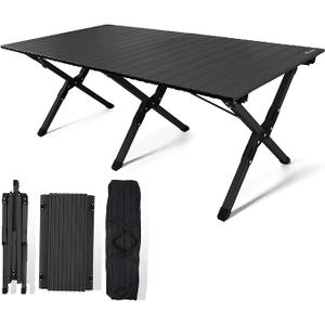 rollingsurfer Folding Camping Table, Lightweight Roll-Up Table Aluminum Low Portable Picnic Table with Easy Carrying Bag for Outdoor, Beach, Picnic, Backyards, BBQ and Party
