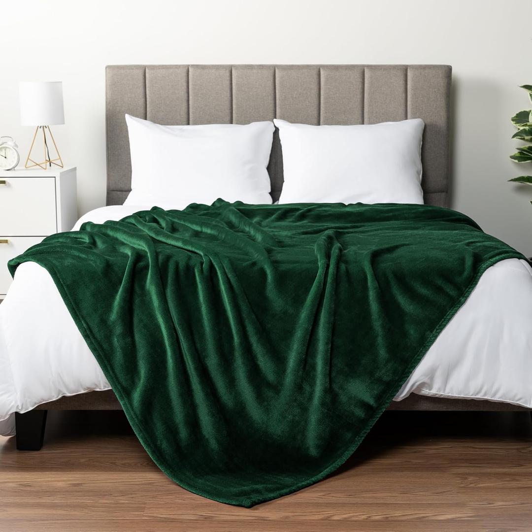 PAVILIA Fleece Blanket Queen Size | Super Soft, Plush, Luxury Flannel Throw | Lightweight Microfiber Blanket for Sofa Couch Bed (Emerald Green, 90x90 inches)