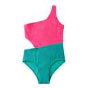 LIZENS Girls' One Piece Swimwear Cutout One Shoulder Swimsuit in Color Clash Swimsuits for Girls Size 2-16(BD410,14/16) Rose Red