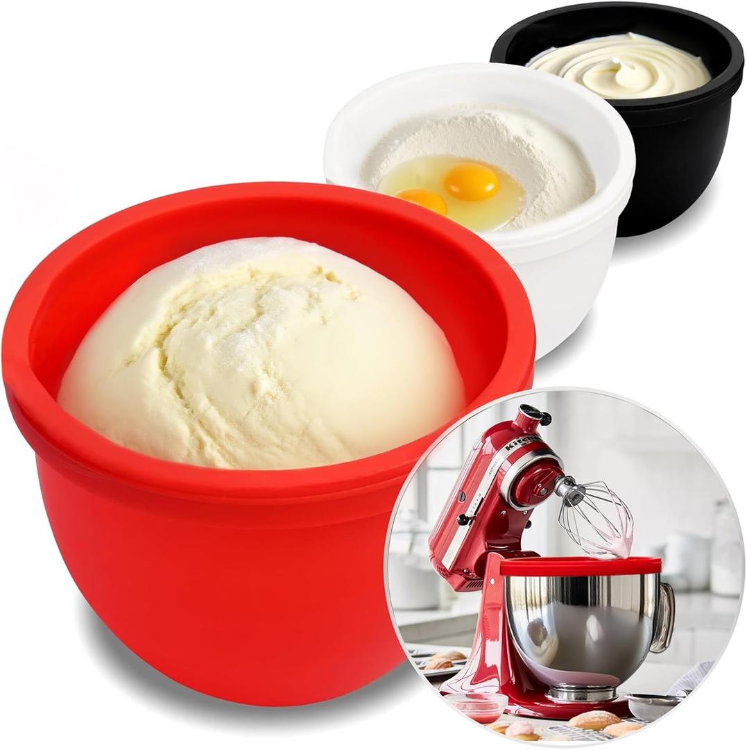 GuanQiao Silicone Bowl Liners for 5 Qt KitchenAid Mixers, 3 Liners with Lids (Red/White/Black)