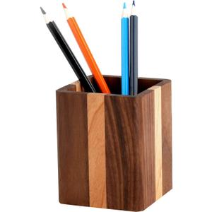 Walnut Pencil Holder Wood Pen Holder For Desk Pen Cup Organizer Ofiice Pencil Stand Simple(Cherry center walnut side)