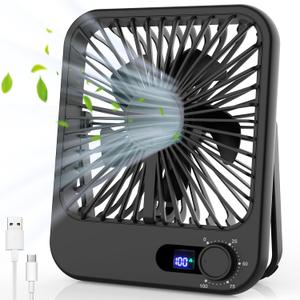 Small Desk Fan, 100 Speeds Personal Fan Portable Rechargeable with Battery Powered, 180Tilt Adjustable Quiet Bedroom Fan, Home Beach Camping Travel Office Desk Accessories, Black
