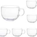 Maredash 16oz Glass Jumbo Mugs With Handle For Coffee, Tea, Soup,Clear Drinking Cup,Set of 6
