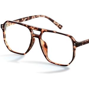 livho Vintage Aviator Blue Light Blocking Glasses, Fashion Oversized Frames with UV Protection Coating, Unisex Design (*Leopard/Tortoise)