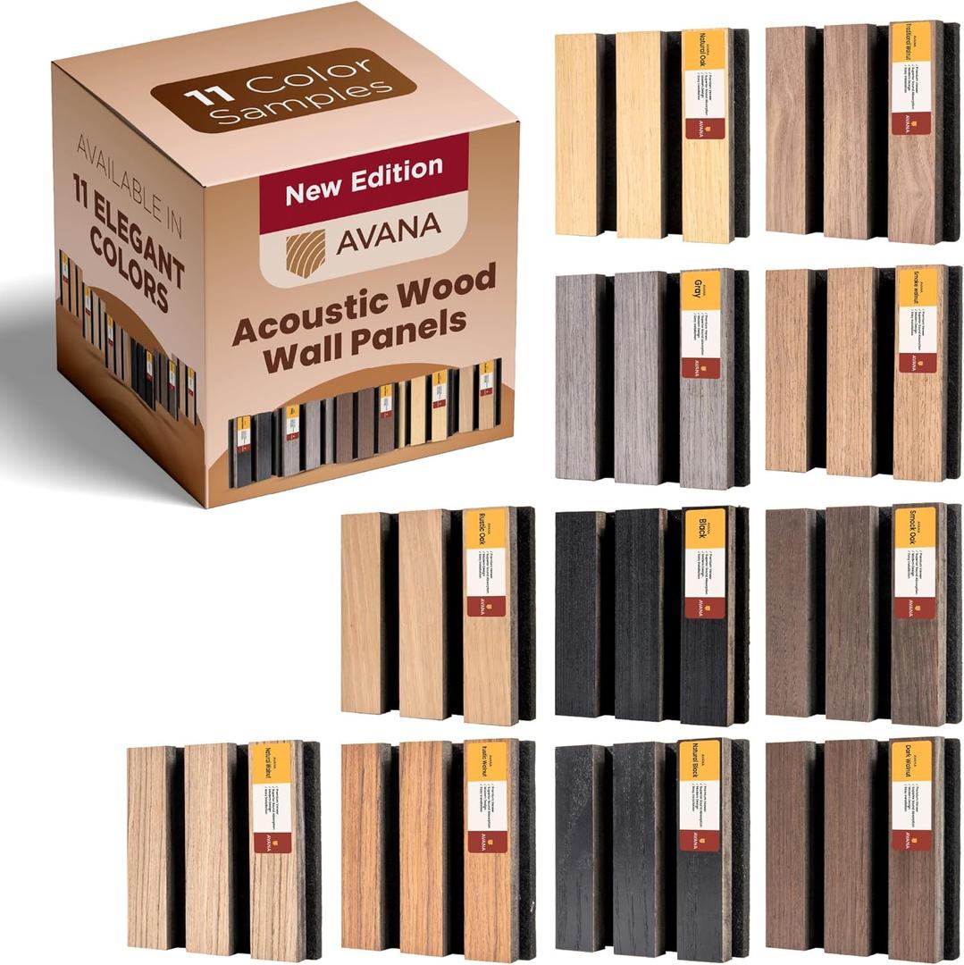 Avana Acoustic Wall Panels Color Samples Pack - Premium Wood Panels for Wall Decor - Interior Sound Proofing and Acoustic Panels (11 PCs)