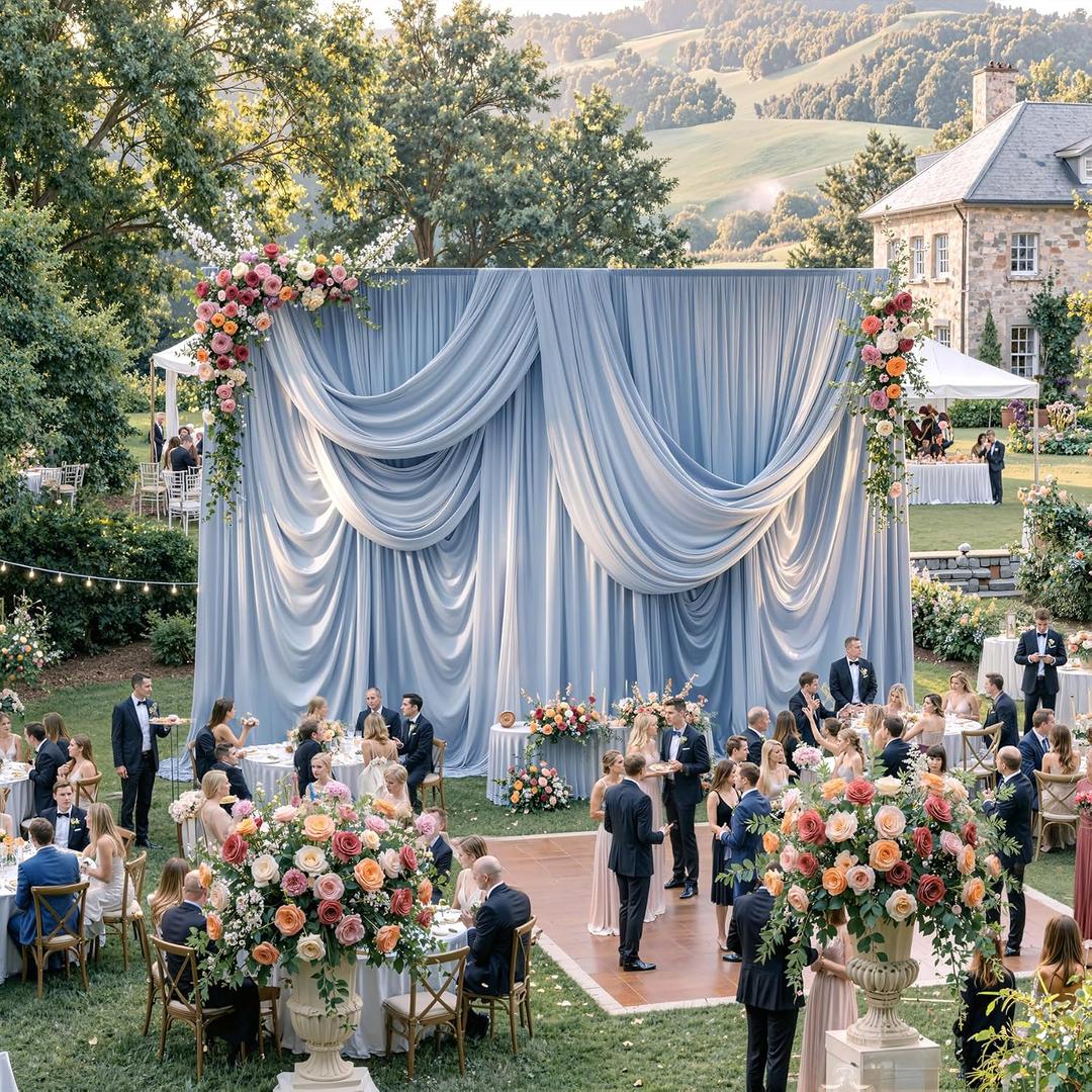 30ftx15ft Dusty Blue Backdrop Curtains for Parties, Wrinkle Free Polyester Photo Backdrop Drapes 6 Panels 15 ft Long Back Drop Cloth Drapery for Wedding Birthday Photography Background Party